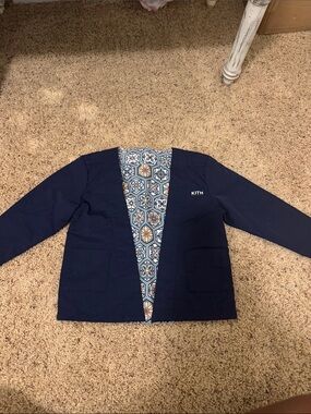 Kith Navy Open-Front Blazer with Patterned Interior